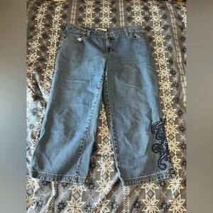 Tommy Hilfiger Blue Denim Capris with Blue Embroidery